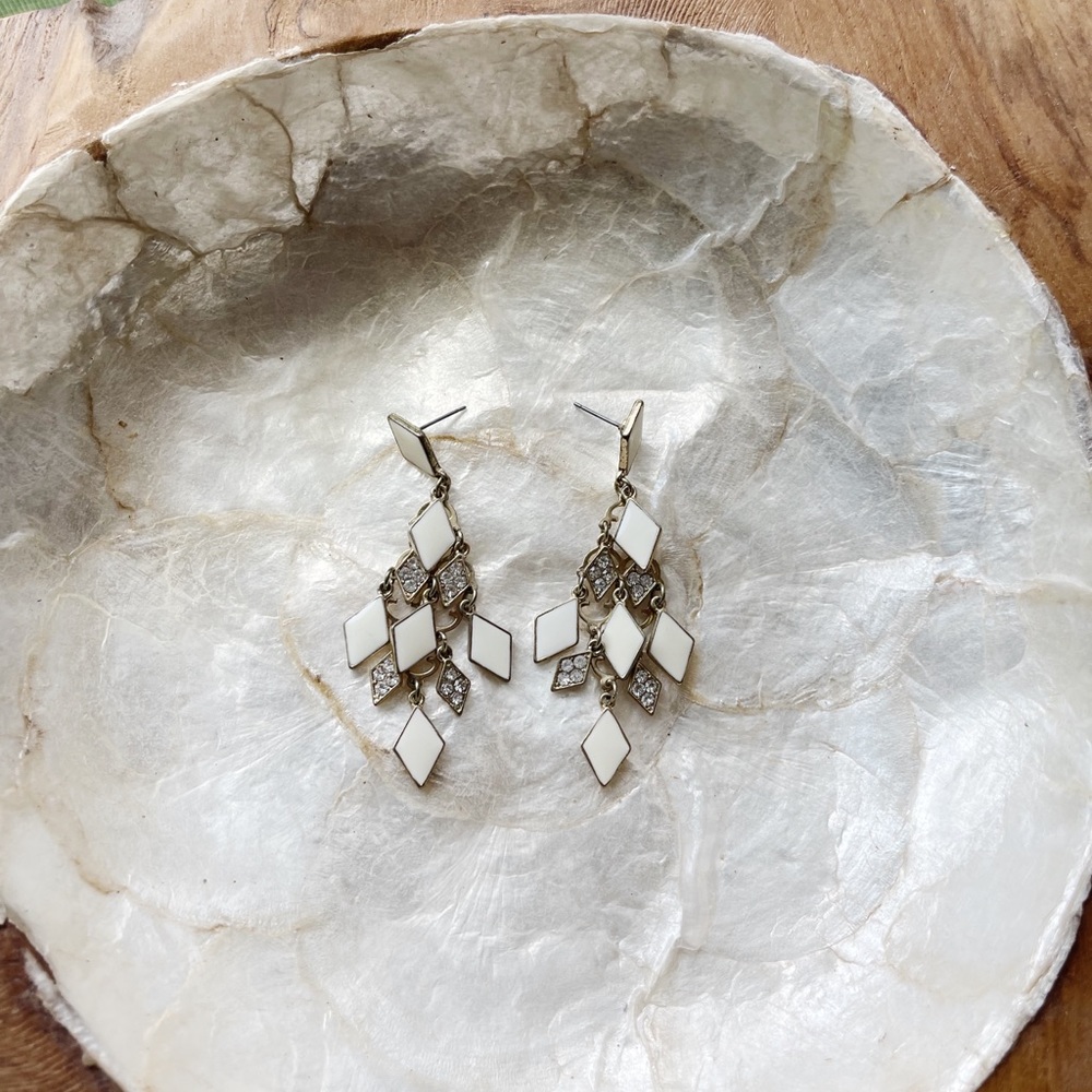 Beautiful Cream Triangles, Silver Jewels and Gold Accents Earrings